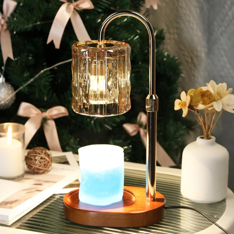 Cozy Ember candle warmer lamp with walnut base and glass shade
