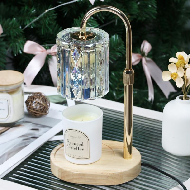 Cozy Ember candle warmer lamp with light wood base and glass shade