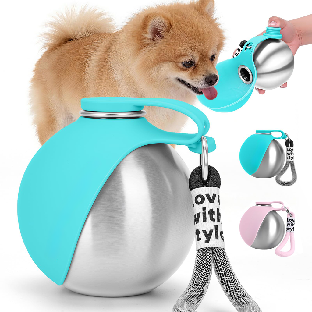 Portable dog water bottle with fold-out bowl