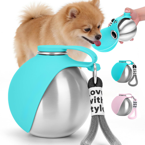 Portable dog water bottle with fold-out bowl